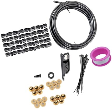 Greenhouse Mist Cooling Setup with Brass Nozzles and Black Tubing for Patio Borders, Plant Rows and Fan Wrap Use Line Brass Nozzle Mist Hose Fan - Image 5
