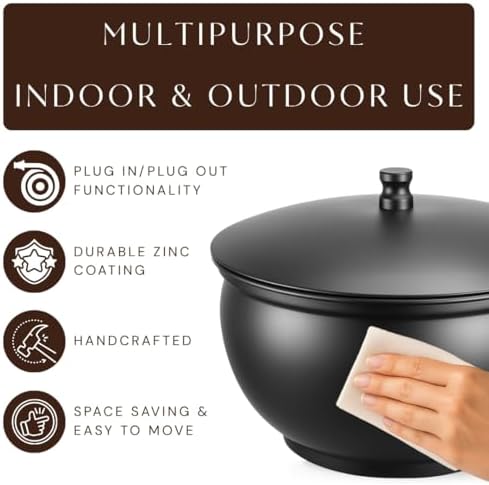 Monarch Abode Garden Hose Holder with Lid – Decorative Water Hose Holders for Outside, Smooth Metal Matte Black Pot with Drainage, 100ft Waterhose Holder for Outside, Garden Storage Caddy - Image 7