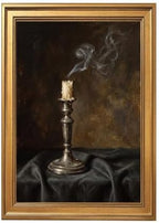 Gold Vintage Framed Candle Wall Art, Moody Still Life Print by Unknown