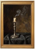 Gold Vintage Framed Candle Wall Art, Moody Still Life Print by Unknown