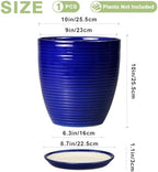 Ceramic Planter Pot - 10 Inch Plant Pot Indoor with Drainage Hole and Saucer Round Planter Large Modern Decorative Flower Pot Outdoor Garden Pot Blue - Image 3
