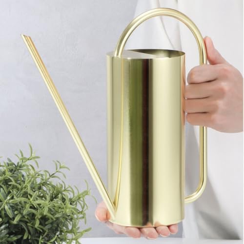 Long Spout Watering Watering Can Garden Watering Pot Metal Watering Vessel Stainless Steel Rust Resistant Narrow Angled Nozzle Ergonomic Arched Handle, Gold, 1.5L - Image 2
