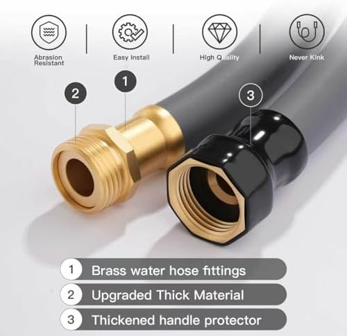 Garden Hose 5/8"x 75ft Brass Rubber Heavy Duty Water Hose 600 PSI Grey - Image 3