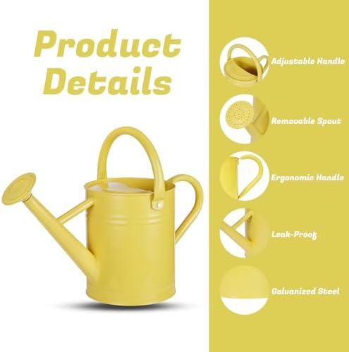 1 Gallon Watering Can for Plants, Watering Cans for Indoor&Outdoor Gardening, Galvanized Steel Watering Pot with Removable Spout, Metal Water Can with Ergonomic Movable Handle(Cute Yellow) - Image 3