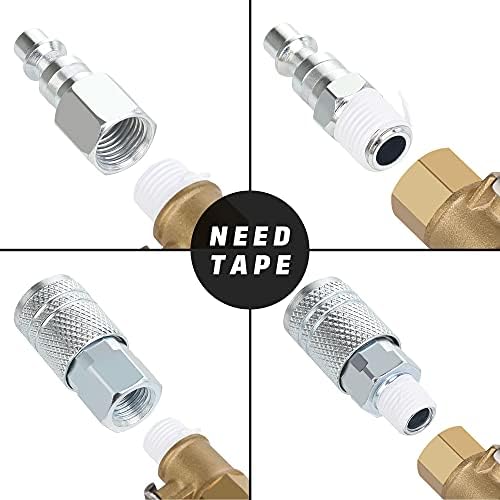 3/8 Air Compressor Hose Fittings, Automotive T-Type, 3/8 Inch NPT Male Threads Size, Steel Material, 10 Pieces Air Coupler Set - Image 4