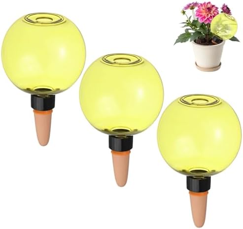 M METERXITY 3-Pack Plant Self Watering Globes, 5.3 oz Plastic Bubble Water Bulbs Top Fill for Indoor/Outdoor Plants, Self Watering Spikes Slow Release Terracotta [Yellow] by MMETERXITY