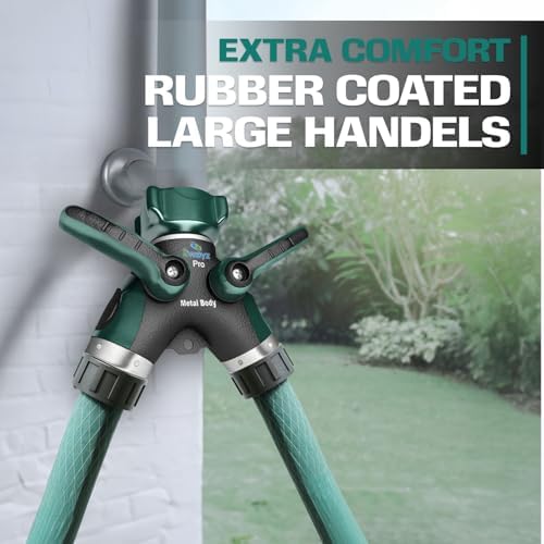 2WAYZ Hose Splitter 2 Way Heavy Duty Outdoor Faucet and Garden Connector - Water Spigot Splitter - Durable All-Metal Y Adapter with Shut-Off Valve - 4 x 4 x 1.5 Inches (Pack of 2) - Image 4