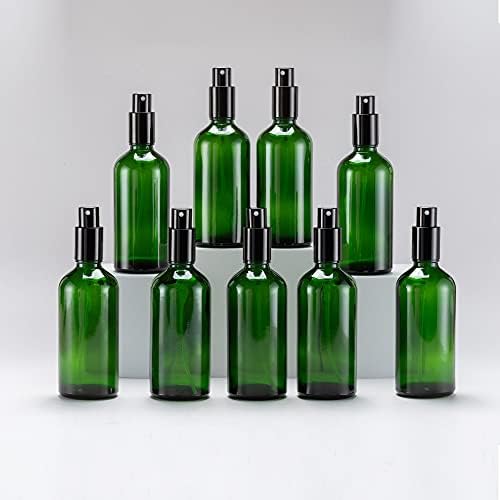 YIZHAO Green Glass Spray Bottles 4oz, with Small Fine Mist Spray, Metal Cap, Refillable for Essential Oil,Travel,Cleaning,Perfume,Aromatherapy,Makeup – 9 Pcs by YizhaoGlassSprayandDropperBottles