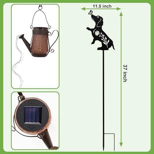 Solar Watering Can Light Dog Stake 37in Garden Waterfall LED Outdoor Art - Image 5