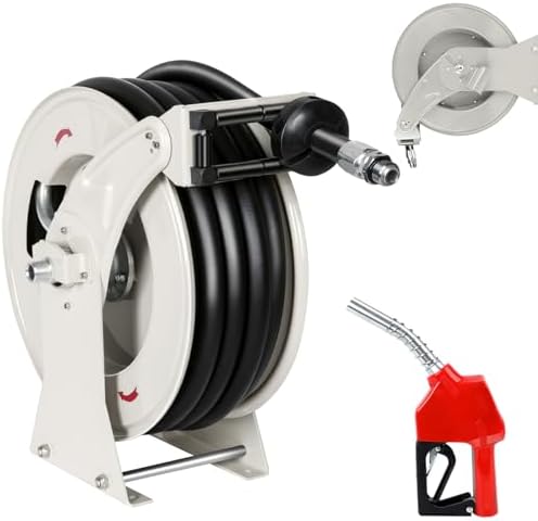 3/4" Diesel Fuel Hose Reel 50ft 300 PSI Retractable Heavy Duty Hose for Kerosene Spring Driven Auto Swivel Fuel Pump Transfer Hose with Nozzle Refueling for Service Truck Tank Boats Air Vehicle by FADHOLE