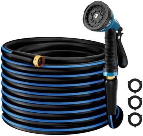 Besiter Heavy Duty Garden Hose 5/8" 50FT: Flexible Rubber Water Hose with 10 Function Sprayer - Leakproof Hose Male to Female Fittings - Durable Hose for Yard, Lawn, Car Wash, Outdoor, Watering by Besiter