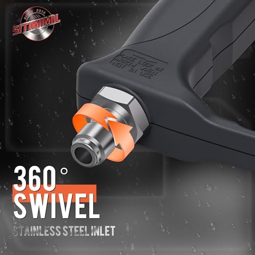 SITIMIMIL® Short Pressure Washer Gun Swivel Pro, Tangle-Free, Power Washer Gun with Self-Locking Spout Design, 3/8" QC Plug to M22-14/15mm (Brass, Stainless Steel, Grey Black) - Image 2