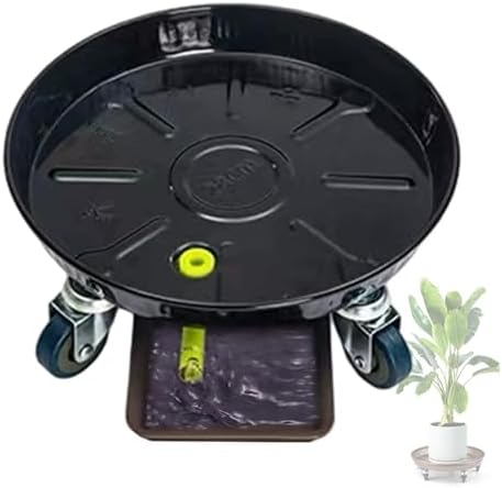 Plant Drip Trays Plant Tray Round Metal with Lockable Wheels and Drain Tray for Indoor Outdoor Flower Pot(Black,33cm/13in) by Unknown