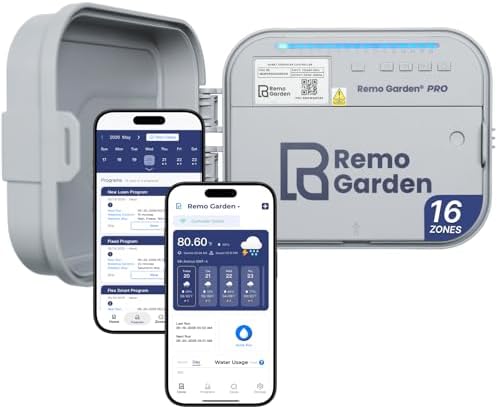 Outdoor Smart Sprinkler Controller 16 Zone, WiFi Automatic Irrigation Timer, Easy-Use App, Flexible Programs, Save Water via Rain, Wind&Freeze Skip, Quick Install, with Alexa by RemoGarden