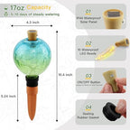 SAVENNA Crackle Glass Plant Watering Globe with Terracotta Spike,Self-Watering Irrigation for Potted Plants, with Solar Accent Light for Indoor & Outdoor Décor, 17oz, Blue–Green Gradient - Image 4