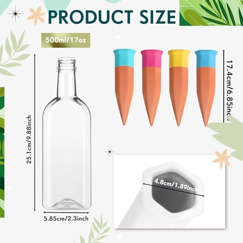 Ziliny 8 Pcs Plant Watering Devices Include Terracotta Watering Spikes 17 oz Plastic Automatic Plant Waterer Clear Wine Bottle for Indoor Outdoor Garden - Image 2