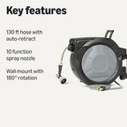 Amazon Basics Retractable Garden Hose Reel, 130 Foot, Wall Mounted, 10-Pattern Spray Nozzle, 180° Swivel Bracket - Image 2