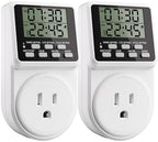 Techbee Indoor Digital Infinite Repeat Cycle Intermittent Outlet Timer Plug 24 Hour Programmable Timed Electrical Power Switch with Countdown Delay on Off Function for Lights and Appliances (2 Pack) by Techbee