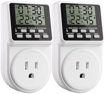 Techbee Indoor Digital Infinite Repeat Cycle Intermittent Outlet Timer Plug 24 Hour Programmable Timed Electrical Power Switch with Countdown Delay on Off Function for Lights and Appliances (2 Pack) by Techbee