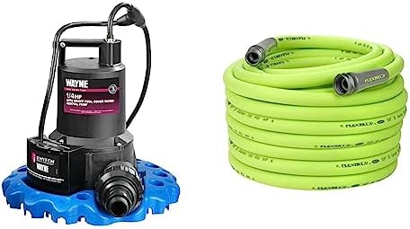 Wayne 57729-WYNP WAPC250 Pool Cover Pump, Blue & Flexzilla Garden Hose 5/8 in. x 100 ft., Heavy Duty, Lightweight, Drinking Water Safe, ZillaGreen - HFZG5100YW-E by WaynePumps