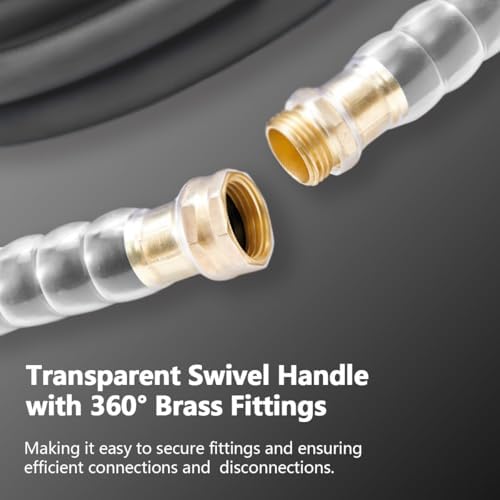 Heavy Duty Premium Garden Hose 50ft x 5/8", 300PSI Working, 1000PSI Burst, Hybrid Rubber Water Hose with Transparent Swivel Handle - Hot/Cold Water - Five Layered Braiding with Brass fittings (Grey) - Image 4