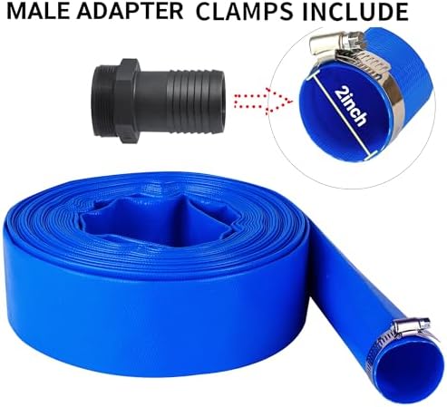 2" (Flat 3.4’’ width) x 100 FT Pool Backwash Hose Kit with Male NPT Adapter - Image 3