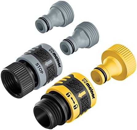 Melnor 65173AMZ RelaxGrip 8 Pattern 16" Pivoting Wand Bundle, Metal, Black, Yellow & 65134AMZ 5 Piece Quick Connect Starter Set Connector Bundle, Yellow, Black, Grey - Image 5