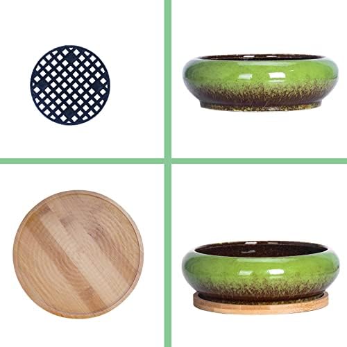 Succulent Pots, 7.3/10 Inch Large Bonsai Pots with Tray Set of 2 - Image 4