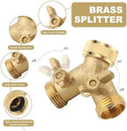 3/4 Inch Brass 2-Way Garden Hose Splitter – Y-Shaped Hose Connector with 2 Anti-Kink Spiral Protectors, Heavy-Duty Metal Outdoor Faucet Splitter, Brass Handle Design, Garden Hose Adapter - Image 3