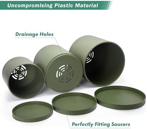 D'vine Dev 3-Pack Plastic Pots & Saucers, 10/12/14 in, Olive, 74-V-I-6 - Image 4