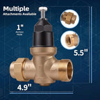 Upgraded 1" Brass Pressure Reducing Valve，Water Pressure Regulator for home with Double Union FNPT Connection - Stainless Steel Strainer Screen (Single Union FNPT) - Image 4