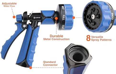 10-Pack Corvid 8-Pattern Turret Pistol Hose Nozzle - Adjustable Water Flow, Durable Zinc and Aluminum Construction, Comfortable Grip - Image 3