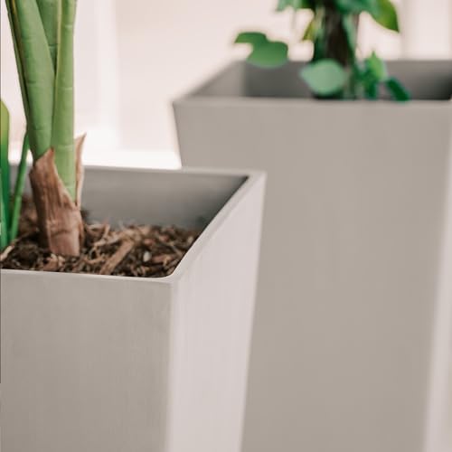 XBrand 28-Inch Tall Square Tapered Planter, Indoor & Outdoor Patio Décor, Set of 2, Light Gray - Image 3