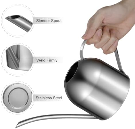 Yardwe Small Indoor Watering Can Plant Watering Can with Long Spout Stainless Steel Bonsai Watering Can Silver 1000ml - Image 5