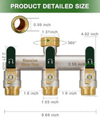 Garden Hose Splitter 3 Way Heavy Duty Brass Nickel Plated Hose Splitter with Large Handle, Full Flow Water Hose Spigot Splitter with Shutoff Valve, T Adapter Connector, 3/4 - Inch GHT Thread（Green） - Image 2