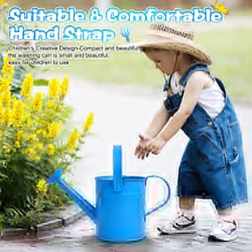 Blue Metal Watering Can, 1.5L for Kids Comfort Handle - Image 3