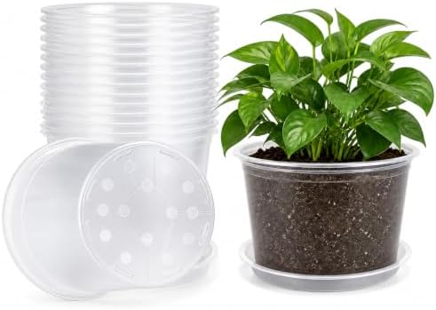 MIXC Clear Nursery Pots with Drainage Holes and Saucers, 12Inch, 12Pack by MIXC