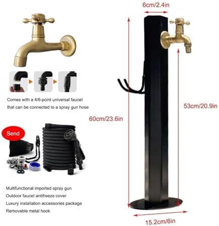 Freestanding Outdoor Water Tap with Brass Spigot & Hose Holder, Rust-Proof Garden Water Fountain Stand Vertical Garden Water Column - Image 2