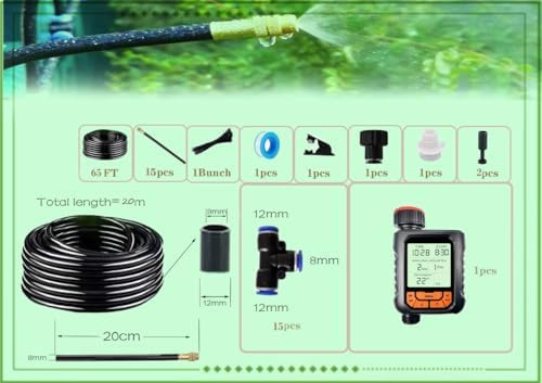 New drip Irrigation kit, Automatic Garden Watering System, Quick Connector and 360-degree Bending Dropper atomizing Copper Nozzle, Garden Plant Lawn Courtyard Watering System. (65FT Ⅱ) - Image 2