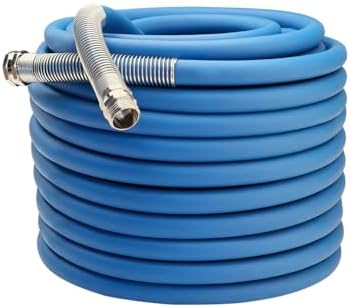 Guitrees 2026 Upgraded Garden Hose 150FT x 5/8", Heavy Duty Rubber Water Hose with Five Layered Braiding, Swivel male and female Nickel-plated Brass Fittings, 1000PSI Burst, 300PSI Working (Blue) by Guitrees