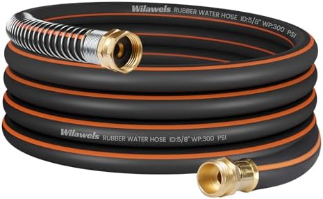 20FT x 5/8" Rubber Garden Hose, Heavy Duty Garden Hose, 300 PSI Working, 1000 PSI Burst, Swivel Handle with Stainless Steel Ring, 5-Layer Braided, All-Weather Outdoor Use, BG20GH06 by Wilawels