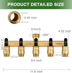 5 Way Hose Splitter, Heavy Duty Full Flow Garden Water Hose Bib Spigot Splitter, Brass Rust and Freeze Resistant Outdoor Faucet Splitter, T Adapter Connector with 3/4 - Inch GHT Thread （Black） - Image 2