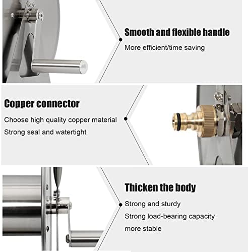 Wall/Floor Mount Hose Reel 1/2 Inch Garden Hose, Hose Butler Stainless Steel Water Hose Rack with spray gun and accessories, Portable Hose Stand Patio Hose Hanger, Hose Holder Storage Swivel Bracket - Image 5
