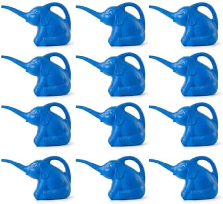 PMU 12Pcs 2-Quart Elephant Watering Can – Durable Plastic Garden Watering Can for Indoor & Outdoor Plants, Easy-Pour Spout, Large Water Pot, Blue by PMU