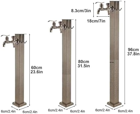 Antique Stainless Steel Garden Water Column with Faucet, Outdoor Anti-Freeze Floor Mount Water Tap with Garden Hose Holder Freestanding(A-80cm/31.5in) - Image 5