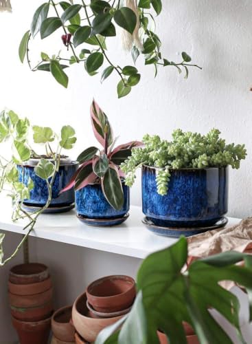 LE TAUCI Ceramic Plant Pots, Set of 3, 4.3+5.3+6.8 Inch, Obsidian Blue - Image 4