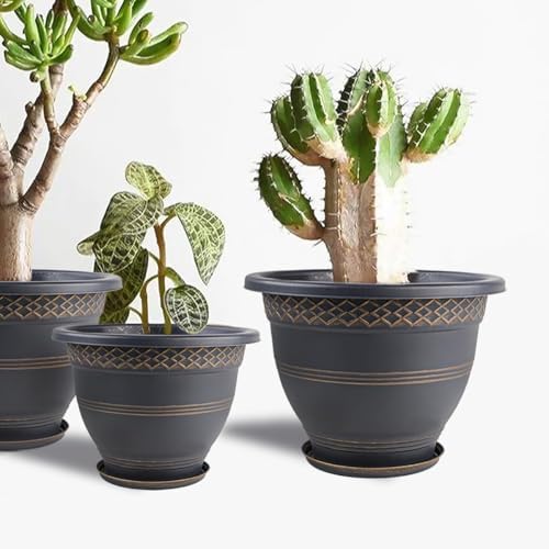 Usocik 12 Inch Pots for Plants, 4 Pack, Gold Plaid - Image 5