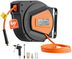 VEVOR Retractable Air Hose Reel, 1/4 Inch x 50 FT Hybrid Air Hose Max 300PSI, Enclosed Air-Compressor Hoses Reel Auto Rewind with 6.6 ft Lead in & Blow Gun, 180° Swivel Ceiling/Wall Mount by VEVOR