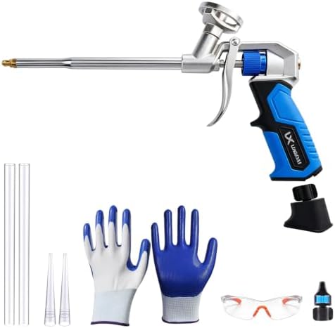Professional Spray Foam Gun Heavy Duty Metal with 6 Extenders by UXEKAN