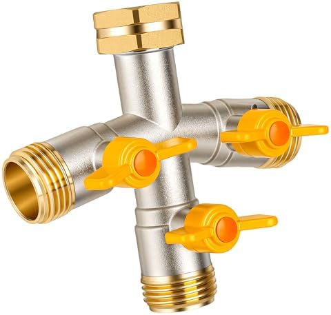 Hose Splitter 3 Way, High Flow Garden Hose Splitter, 3/4” Ght Inlet Brass Heavy Duty Hose Converter, water 3 Way Faucet hose splitter, Long Handle Hose Valve Large Outlet. by DINGBAI